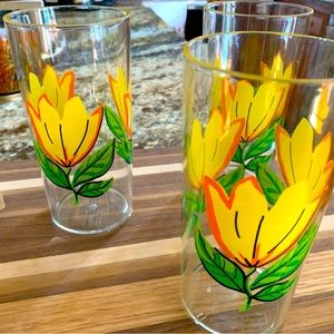 Vintage Marshall Fields Glasses - Flower Pattern - Set Of 4